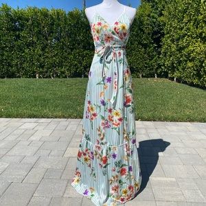 Beautiful floral and striped maxi dress -size medium